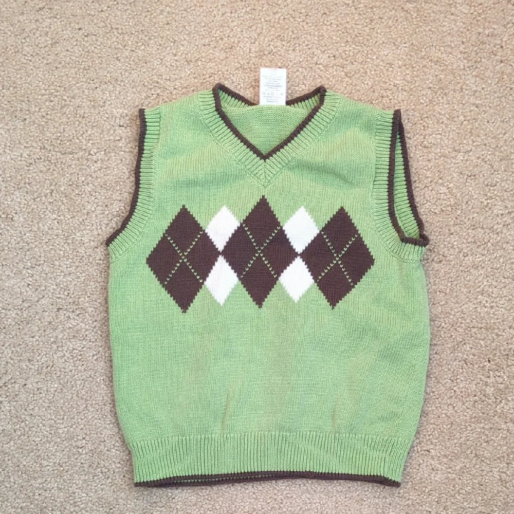 Gymboree Boy's V-Neck Green and Brown Argyle Sweater Vest